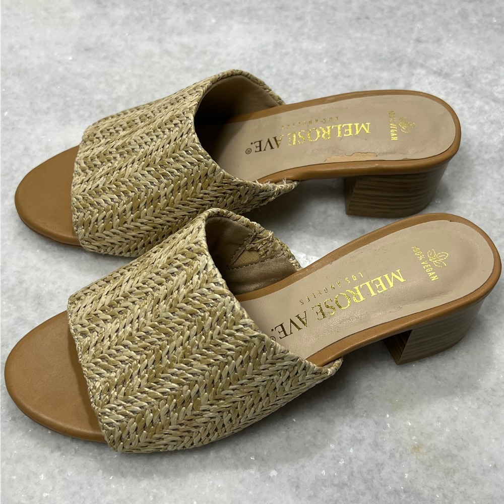 Melrose Ave. Los Angeles Women's Faux Raffia Block Heel Slide Sandals size6